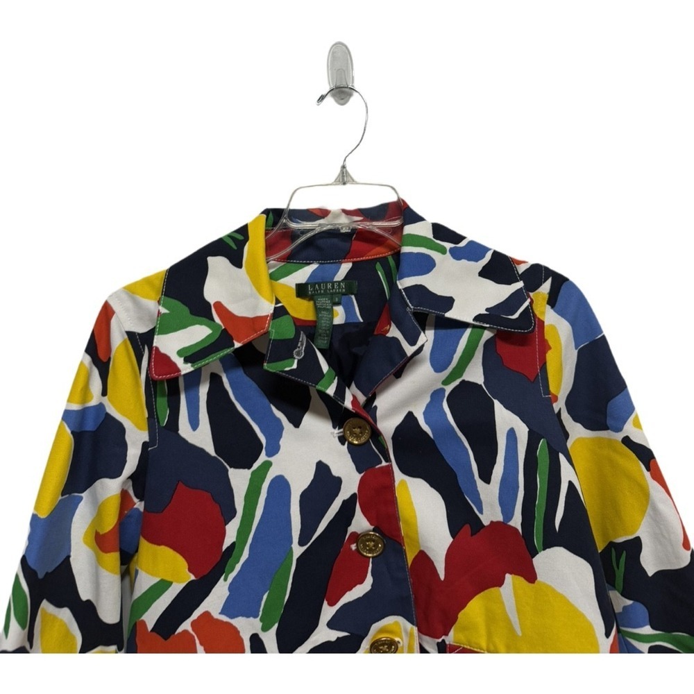 Lauren Ralph Lauren Blazer Jacket Abstract Floral Red Blue Yellow Camo Small Art - Picture 2 of 6